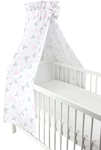 TupTam Babybett Himmel mit Schleifchen, Farbe: Schmetterlinge Rosa/Grau, Größe: ca. 160x240 cm