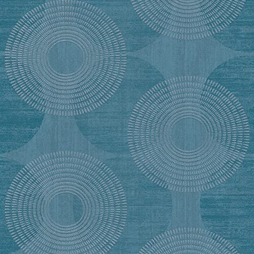 Papier peint moderne bleu bureau | Tapisserie bleu chambre adulte avec motif rond | Papier peint géométrique chic pour salon