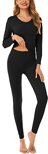 Thermal Underwear Womens Base Layer for Ladies Long Johns Ultra Soft Warm Top & Leggings Set Manufacturer Size 2XL,(UK Size: M, Black)