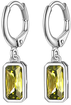 Suplight 925 Sterling Silber August Birthstone Hoop Dangle Ohrringe Smaragd Cut erstellt Peridot Kristall gelb Tropfen Ohrringe für Frauen baumeln
