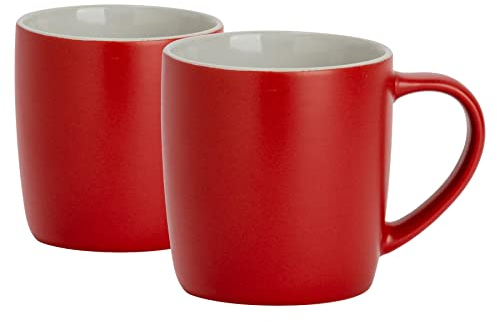 Argon Tableware Coloured Coffee Mugs - Matte Red - 350ml - Pack of 2 - Matt Ceramic Stoneware Tea Mugs Latte Cappuccino Cups Hot Chocolate Cups Colourful Mug Set with Handle