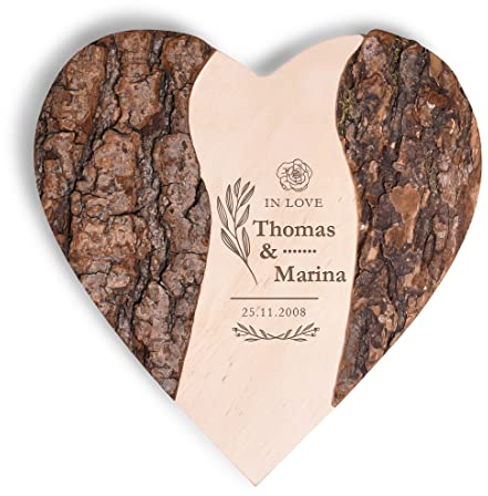 Herz Holzscheibe mit personalisierter Gravur - aus Erlenholz - DIY Dekoidee - Hochzeitsgeschenk für Paare - Tischdekoration, Wand-Dekoration - Geschenkidee zum Geburtstag - Liebespaar - Liebe