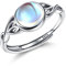 Adramata Ring Silber 925 Damen Mondstein Ring 18 Karat Vergoldeter Offener Ringe Frauen Verstellbarer Fingerring Glänzender Daumenring Ovaler/Runder/Herz Ring Silber Ring für Damen