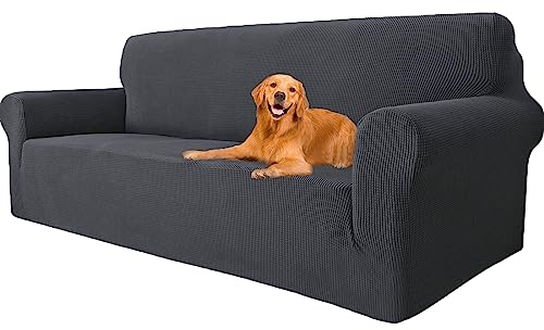 YSTELLAA Housse Canapé Extensible 3 Places, Housse De Canapé avec Accoudoirs, Super Élastique Sofa Cover Universelle, Moderne, Antidérapante, Antisalissure, Lavable, Gris Foncé