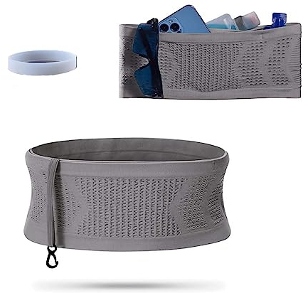 Laufgürtel Handytasche Multifunktionale hüfttasche Damen, Bauchtasche Gürteltasche Aus Stricken Atmungsaktive Großer Kapazität Geeignet läuft,Radfahren,Wandern,Gym (Grey, L)