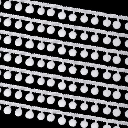 PH PandaHall 22 Yard Pom Poms Balls Fransenbesatz 10mm Weißer Rand Fransenband Pompons Quaste Spitze Zubehör Zum Nähen von Kissen Kleidung DIY Basteln Party Zuhause 13mm Kugeln