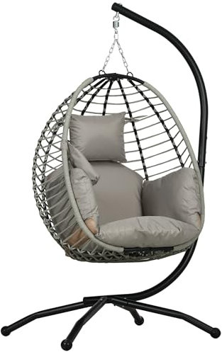 Outsunny Hängesessel mit Gestell, Eiförmiger Hängeschaukel mit Sicherheitsseil Kissen, Hängematte für 2 Personen, Schaukelsessel Indoor Outdoor, Grau