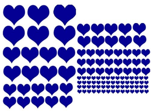 Set di 118 adesivi a forma di cuore, colore blu scuro, assortiti
