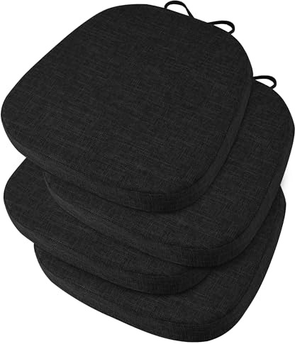 OVOV Juego de 4 cojines para sillas de comedor de metal, 36 x 36 cm, antideslizantes, gruesos, texturizados, para sillas de comedor, con cordones y funda extraíble (4, negro)