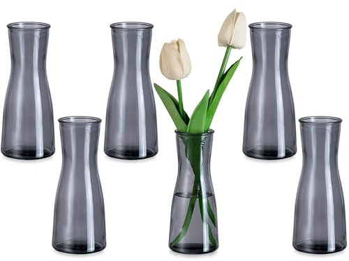 Glasseam Glas Kleine Vasen für Tischdeko: Grau Schmale Glasvase 6 Stück Vase Klein Deko - Minimalistische Blumenvase Modern Dekovase für Wohnzimmer Hochzeit Party Esstisch Tafelaufsatz