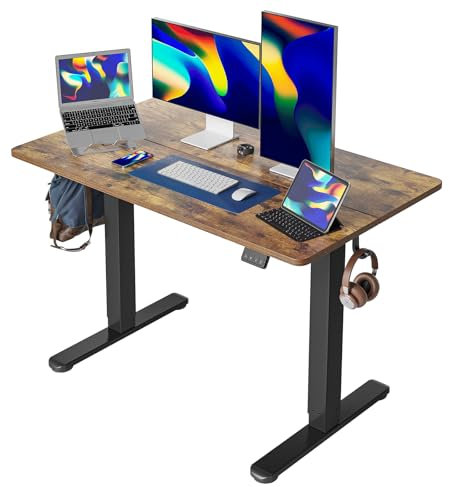 Cubiker Standing Desk Height Adjustable Electric Desk, 120 * 60cm Stand up Table, Sit Stand Home Office Desk with Splice Board, Vintage Brown
