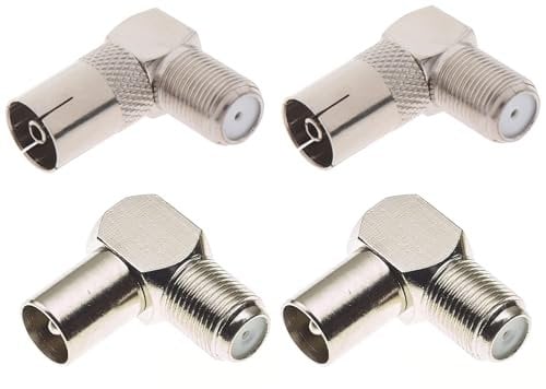 CNOYEEO 4 Pcs TV Aerial Male to F Female 90 Degree TV Aerial Coaxial Connector TV Male Plug to F Female Right Angle Aerial Adapter for Aerial Cable Satellite Cable