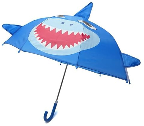 KAV Kids Striped Dome Umbrella – Lightweight, Auto-Open, Windproof & Waterproof Parasol for Boys & Girls – Durable, Stylish, Easy to Carry & Perfect for School, Travel, and Outdoor - Shark