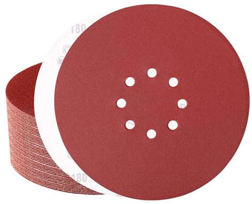 Sztaoip Disques Abrasif 225 mm 8 Trous 50 Pièces Grain 180 | Disque a Poncer 225mm pour Ponceuse Girafe et Ponceuse Murale et Ponceuse Plâtre Téléscopique