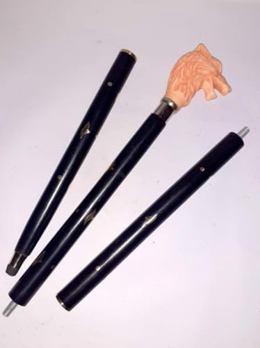 3-teiliger Gehstock aus Holz mit Wolfskopfgriff, abnehmbarer schwarzer Gehstock, dekorative Gehhilfe