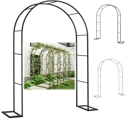 Pergola-Laube aus Metall, rostfrei, Gartentorbogen, Rankgitter für Kletterpflanzen & Hochzeitsdekoration, stabiler Rahmen mit Sockel, Schwarz (B 300 x H 220 cm)