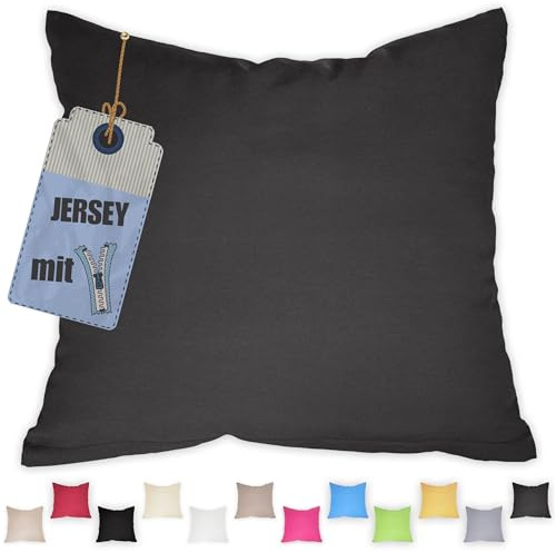 Jersey Kissenbezug 30x30 cm Anthrazit – Baumwolle Kissenhülle | Kopfkissenbezug mit Reißverschluss - elastischer Kissen Überzug für Zierkissen, Kopfkissen - pflegeleicht & atmungsaktiv