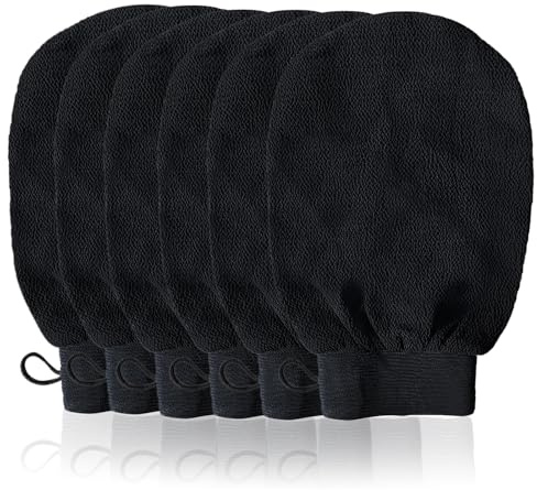 URAQT Peelinghandschuh, 6 Stück Exfoliating Gloves, Peelinghandschuh Körper, Hamam handschuh für Dusche, Bad, Körperpeeling, abgestorbene Hautentferner, Hautpflege (Schwarz)