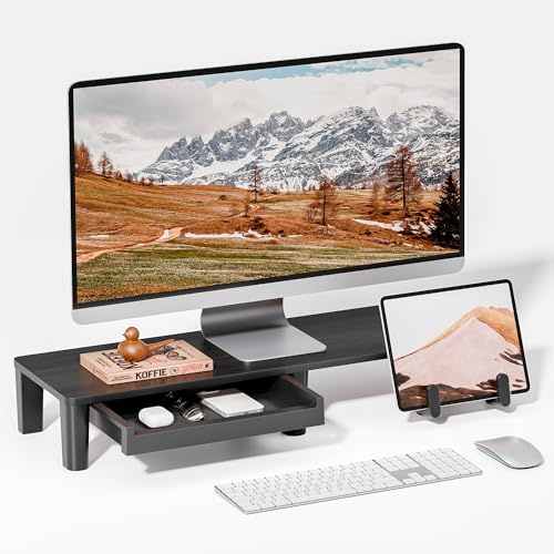 PEGZONE Monitor Stand Riser für Schreibtisch, ergonomischer Computer-Steiger mit Aufbewahrungs-Tasche, Organizer für Desktop-Schränke für PC, Laptop und Schreibtischcomputer | Computer-Erhöhung für PC, Laptop, 80 cm Schreibtisch-Monitorständer, Schreibtisch-Regal-Organizer, für Heimbüro