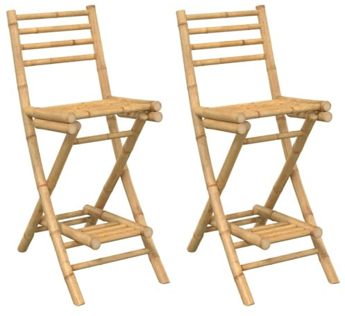 HFXHIJXQ Gartenbarhocker 2er Set, Klappbare Barstühle aus Bambus, Outdoor Barstuhl mit Rückenlehne und Fußstütze, Tresenhocker für Garten Terrasse Balkon, Sitzhöhe 67 cm, Belastbarkeit bis 110 kg