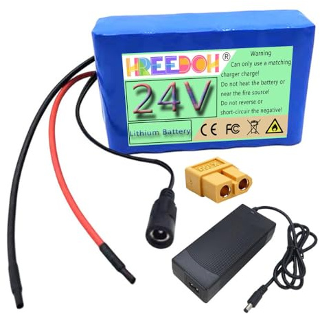 FREEDOH Batteria al Litio 24V Pacco batterie al Litio 24V 5Ah 7.5Ah 10Ah Batterie Ricaricabili con Caricabatterie da 25.2V e BMS