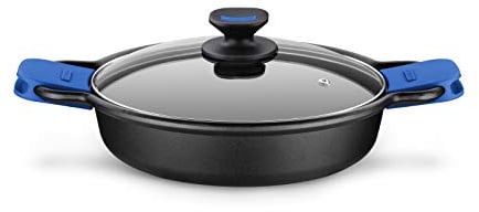 Monix Solid+ Cast Aluminium Non-Stick Low Casserole with Glass Lid, 28 cm