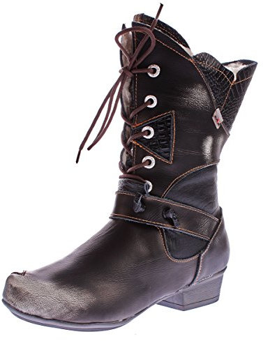 TMA Damen Winter Stiefel 8166 echt Leder Schuhe gefüttert Comfort Boots Schwarz Animal Print Gr. 37