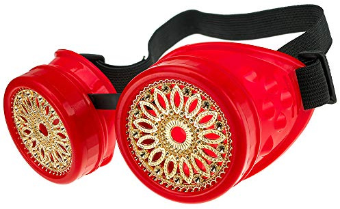 MFAZ Morefaz Ltd Schutzbrille Schweißen Sonnenbrille Welding Cyber Goggles Steampunk Goth Round Cosplay Brille Party Fancy Dress (Red Design)