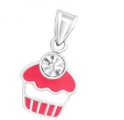 Gorgeous 925 sterling silver and crystal cupcake necklace for girls in pretty candy pink and white. *** Matching earrings available separately for a gorgeous and sparkly matching set!***