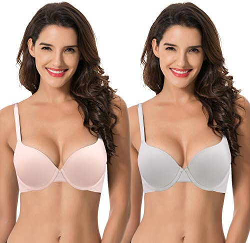 Curve Muse Soutien-Gorge Push up (Un Bonnet supplémentaire) décontracté Convertible avec Armatures-Gris Clair,Rose-90C