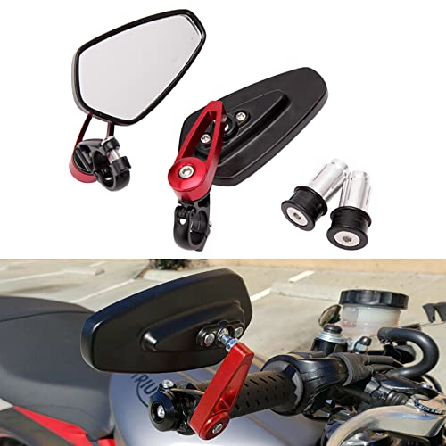 Motorrad Lenkerende Seitenspiegel 7/8 22mm Aluminiumlegierung Lenker Rückspiegel für Scooter Cruiser Sport Bike(Rot)
