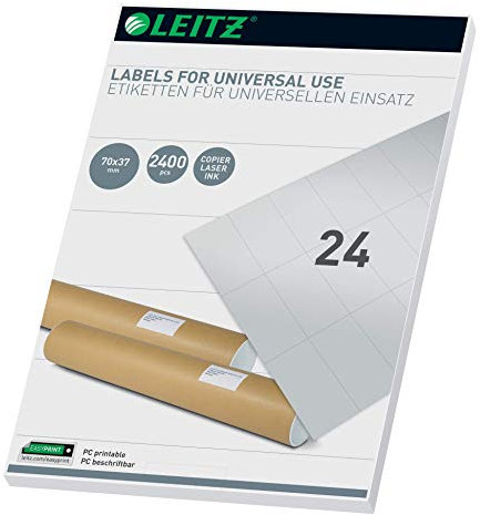 Leitz PC-beschriftbare Universal Etiketten 70 x 37 mm, Weiß, 61800001
