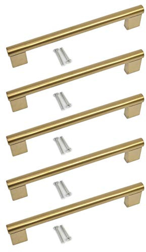 BSM Marketing Kitchen Cupboard Cabinet Keyhole Boss Bar Door Handle Knob Gold Finish (5, 128mm Hole Centres)