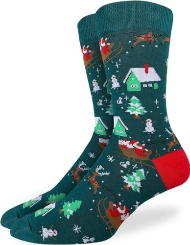 Good Luck Sock Men's Santa on a Sled Christmas Socks, Adult, Shoe Size 7-12