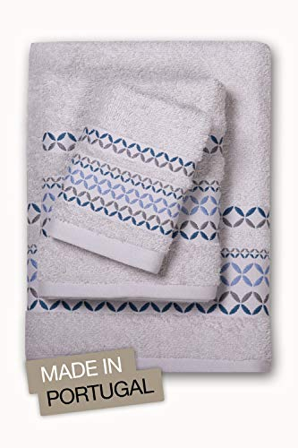 jilda-tex Premium Handtuch Duschtuch Frottierware Set 100% Baumwolle Verschiedene Designs (3-TLG-Set (1xGästetuch/1xHandtuch/1Duschtuch), Madrid Grau)