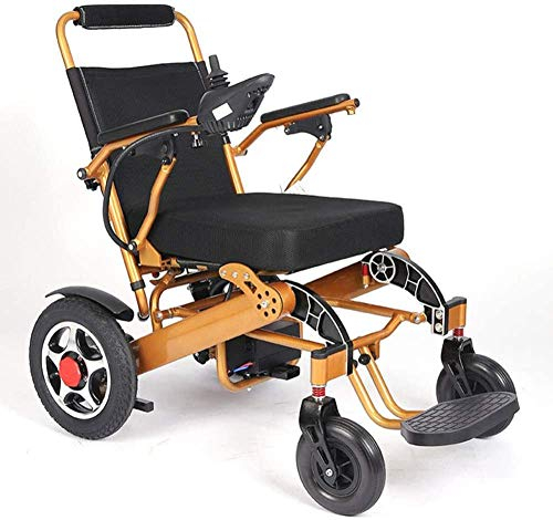 XBSLJ Rollstuhl Elektrische, Faltrollstuhl Klappbarer Rollstuhl Transportstuhl Tragbarer Elektrorollstuhl Intelligenter automatischer 250-W-Doppelmotor 24V12AH für ältere Menschen-Gold