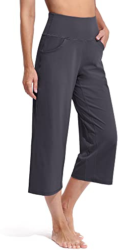 Promover Yogahose Damen Weites Bein Caprihose Damen Sommer Sommerhose Leicht 3/4 mit Taschen Sporthose Freizeithose