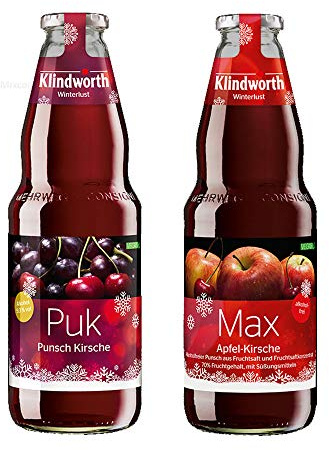 Klindworth Puk und Max Punsch - 1x Alkoholhaltiger Puk Punsch (9,3% Vol) + 1x Alkoholfreier Max Punschmit Kirsche-Vanille-Rum-Geschmack 1L (9,3% Vol) inkl. Pfand MEHRWEG- [Enthält Sulfite]