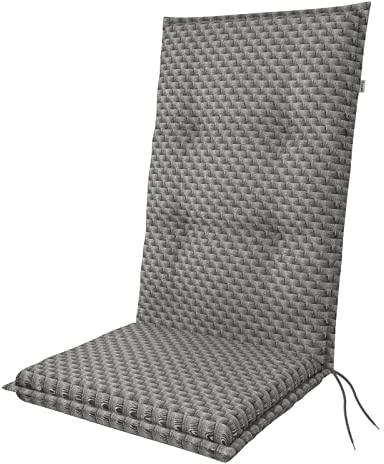 Doppler Auflage Hochlehner Living Grau Rattan I Gartenstuhl-Polster 119x48x6cm aus Baumwolle & Polyester I Sitzauflage weich & bequem I Sitzkissen zum Festbinden an Gartenstuhl