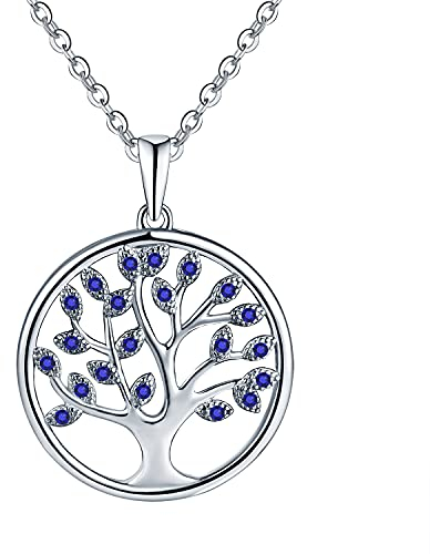 JO WISDOM Collana Albero della vita Argento 925 AAA Zirconia cubica Settembre Birthstone Colore Zaffiro Donna