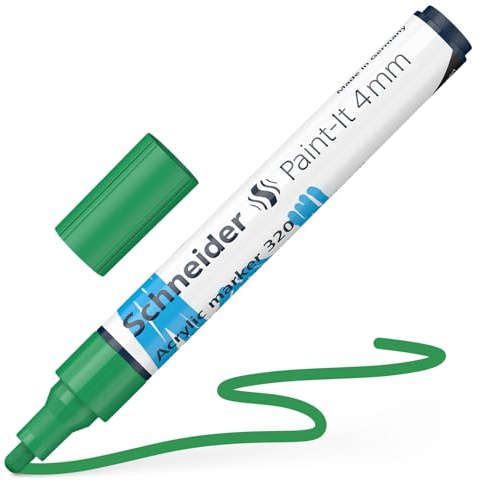 Schneider 120204 Paint-It Acrylstift (mit 4 mm Rundspitze, hochdeckende Acrylfarben für Holz, Leinwand, Stein uvm.) 1 Stück, grün