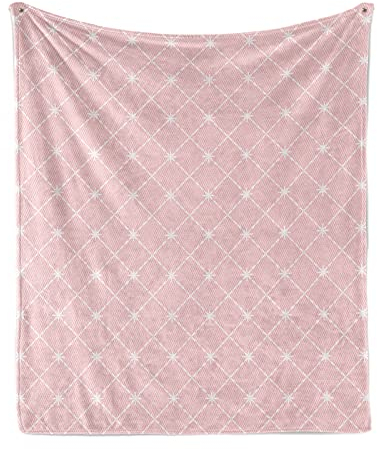 ABAKUHAUS erröten Rosa Weiche Kuscheldecke Sofadecke, Gitter Verziert mit Sternen, Gemütlicher Plüsch für den Innen- und Außenbereich, 125 x 175 cm, Blush und Weiß