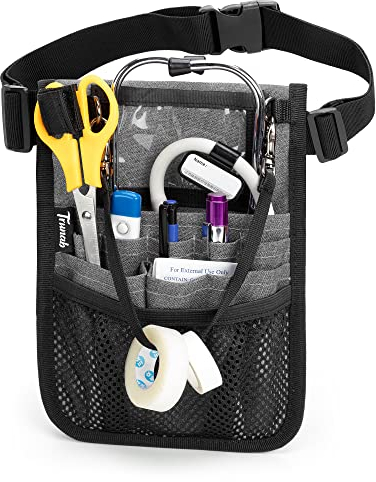 Trunab Krankenschwester Gürteltasche, mit Mehreren Taschenfächern, für medizinisches Zubehör wie Schere, Klebeband, Stethoskop, Thermometer, Stilltasche,Grau