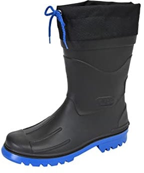 MADSea Nils-Hannes Bottes en caoutchouc pour homme et garçon | Bottes de pluie mi-hautes imperméables non doublées | Avec manchette en nylon à lacets, Noir bleu roi., 44 EU