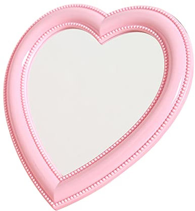 Mokoze Schreibtisch-Herzspiegel, Wandspiegel mit Loch zum Aufhängen, 27,9 x 26,9 cm, Hellrosa, für Tisch, Heimdekoration, Geburtstagsgeschenk für Mädchen und Frauen