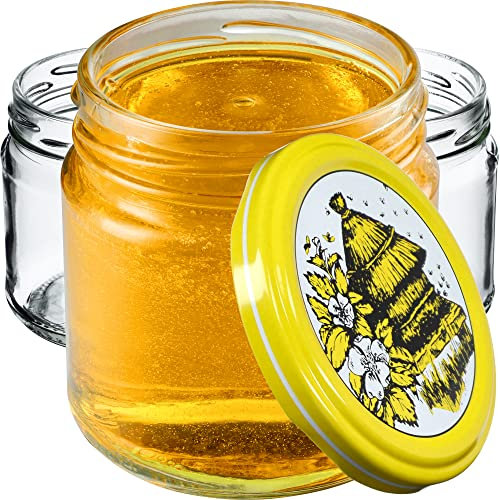 KADAX Bocaux hermétiques en verre de 200 ml, petits plateaux avec couvercle à vis pour fruits en conserve, confitures et miel (lot de 50, Arnia)