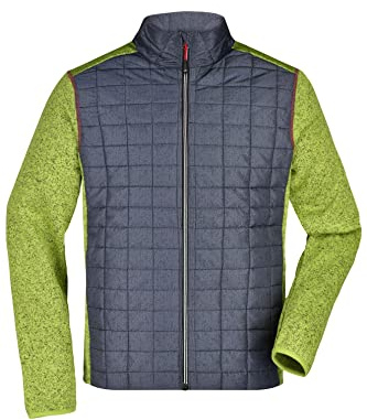 James & Nicholson Herren Melange Strickfleece Hybridjacke - Jacke aus Strickfleece mit Stehkragen in Melange-Optik | Farbe: kiwi-melange/anthracite-melange | Grösse: 3XL