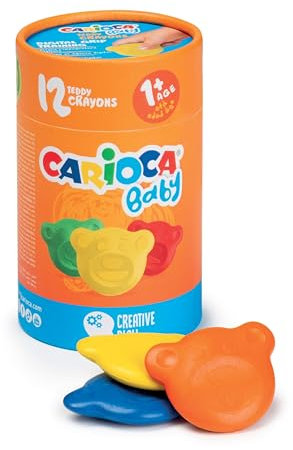 CARIOCA Ceras para bebé 1+ | tubo de 12 ceras de colores con forma de oso, ceras para niños a partir de 12 meses, 12 uds