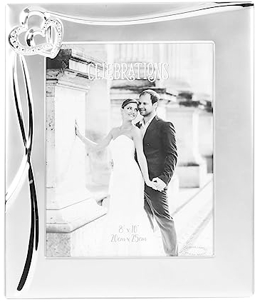 Cornice portafoto per fidanzamento, matrimonio o anniversario, 20,3 x 25,4 cm, con cuori in cristallo argento opaco con biglietto sentimentale