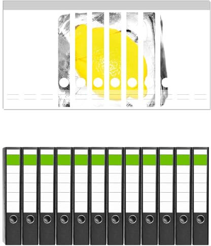 Wallario 12 Stück schmale Ordner inkl. Klebeetiketten mit Motiv Zitrone in Eiswürfel - Eiskaltes Obst - Set mit Rückenschildern/Ordnerrücken Stickern